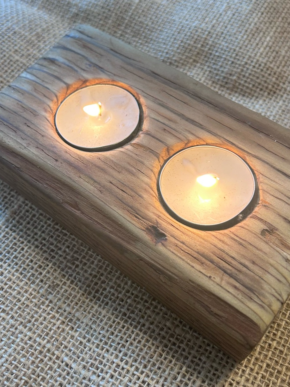 Rustic Wooden Tea Light Candle Holder Set - Brown - Picture 3 of 9